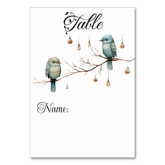Rustikale Woodland Love Birds Romantische Hochzeit Tischnummer (Vorderseite)