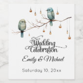 Rustikale Woodland Love Birds Romantische Hochzeit Weinetikett (Einzelnes Label)