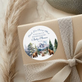 Rustikale Woodland Mountain Bear Babydusche Danke Runder Aufkleber