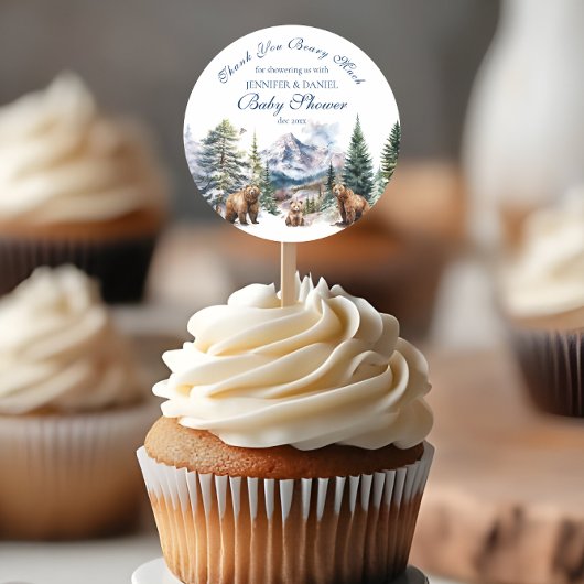 Rustikale Woodland Mountain Bear Babydusche Danke Runder Aufkleber