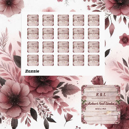 Rustikale Woodland-Rose Blumenlandhochzeit Quadratischer Aufkleber