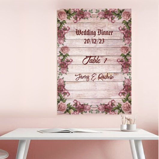 Rustikale Woodland-Rose Blumenlandhochzeit Tischnummer