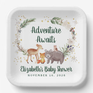 Rustikale Woodland-Tiere Winter Baby-Dusche Pappteller