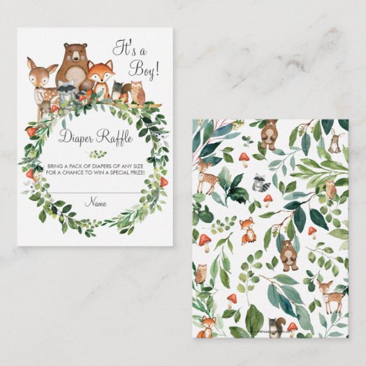 Rustikale Woodlandtiere Kinderdusche Windelwindeln Begleitkarte (Vorne/Hinten)
