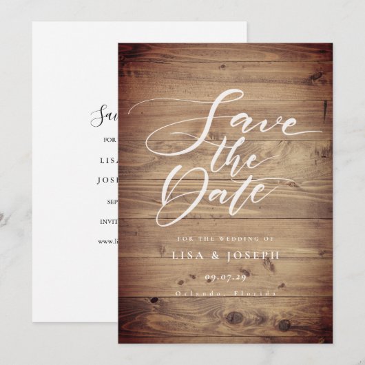 Rustikale Woodschrift Save The Date (Vorne/Hinten)