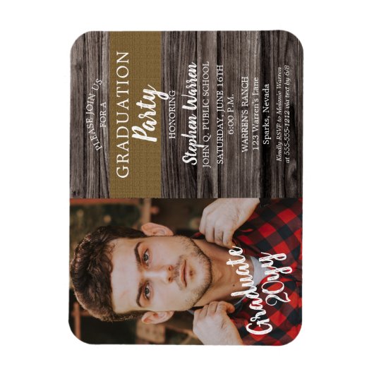 Rustikale Woodsy-Foto-Graduierungspartei Magnet (Vertikal)