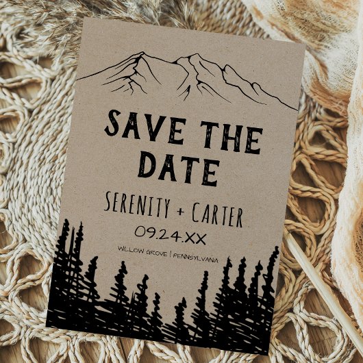 Rustikale Woodsy Mountain Save the Date Card