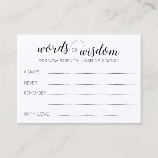 Rustikale Worte der Weisheit Neue Eltern Ratschläg Platzkarte (Vorderseite)