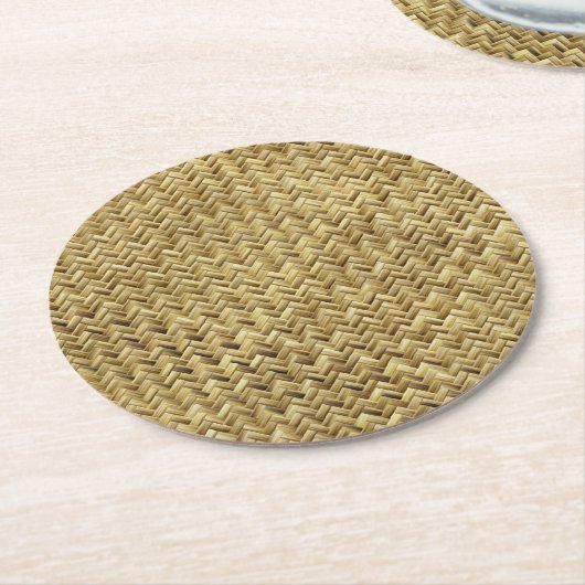 Rustikale Woven Strohtextur Runder Pappuntersetzer (Angewinkelt)