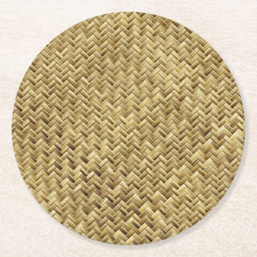 Rustikale Woven Strohtextur Runder Pappuntersetzer (Vorderseite)