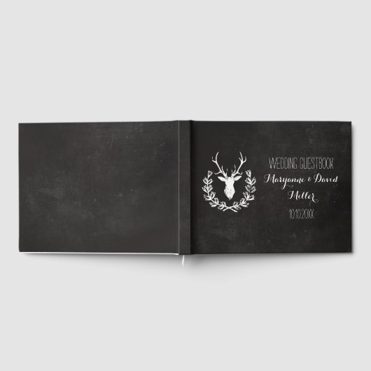 Rustikale Wraath Deer Chalkboard Hochzeit Gästebuch (Voll)