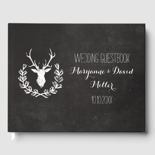 Rustikale Wraath Deer Chalkboard Hochzeit Gästebuch (Vorderseite)