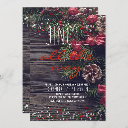 Rustikale Wreath Holiday Party Jingle Einladung (Vorne/Hinten)