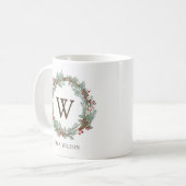 Rustikale Wreath-Monogramm-Kaffee-Tasse Kaffeetasse (Vorderseite Links)