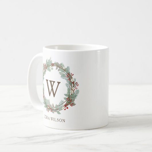 Rustikale Wreath-Monogramm-Kaffee-Tasse Kaffeetasse (Vorderseite Links)