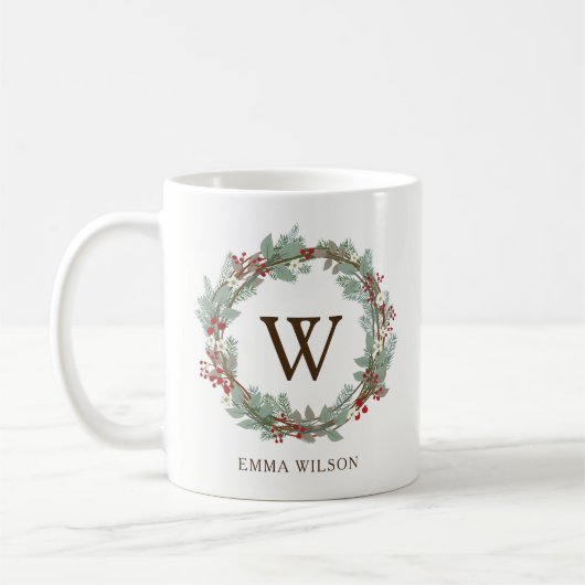 Rustikale Wreath-Monogramm-Kaffee-Tasse Kaffeetasse (Links)
