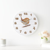 Rustikale Wren Bird Personalisiert Wall Clock Große Wanduhr (Zuhause)