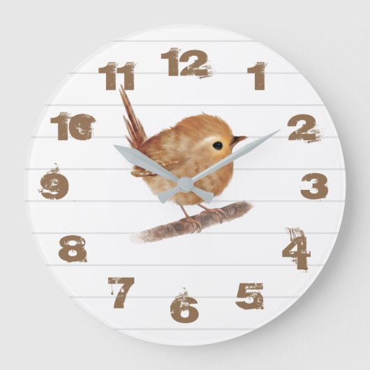 Rustikale Wren Bird Personalisiert Wall Clock Große Wanduhr (Vorderseite)