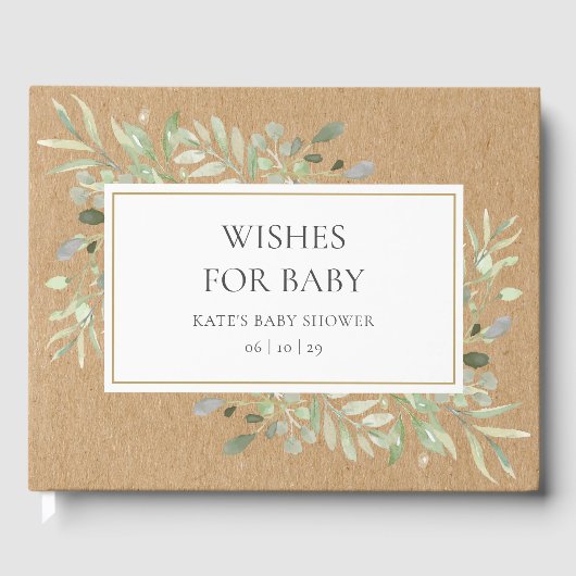 Rustikale Wünsche für Babygrün Aquarelldusche Gästebuch (Vorderseite)
