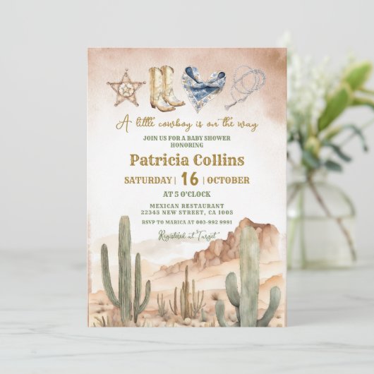 Rustikale Wüste Sukkulente Kinderdusche Einladung (Stehend Vorderseite)