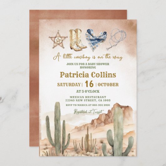 Rustikale Wüste Sukkulente Kinderdusche Einladung (Vorne/Hinten)