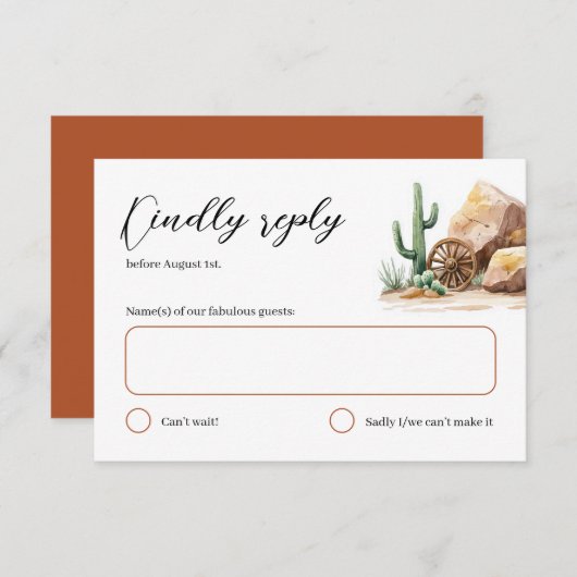 Rustikale Wüstenpilz Western Wedding RSVP Karte (Vorne/Hinten)