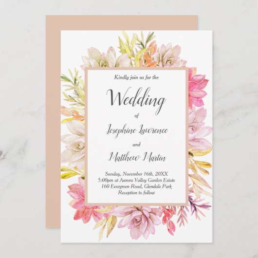 Rustikale Wüstensukkulente Hochzeitseinladungen Einladung (Vorne/Hinten)