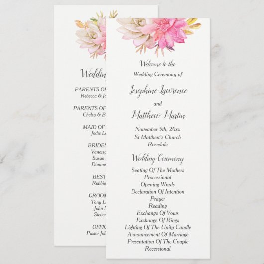 Rustikale Wüstensukkulente Hochzeitsprogramme Programm (Vorne/Hinten)