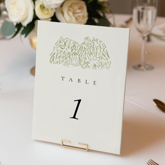 Rustikale Yosemite-Berg-Hochzeitstisch-Nummer 5x7"