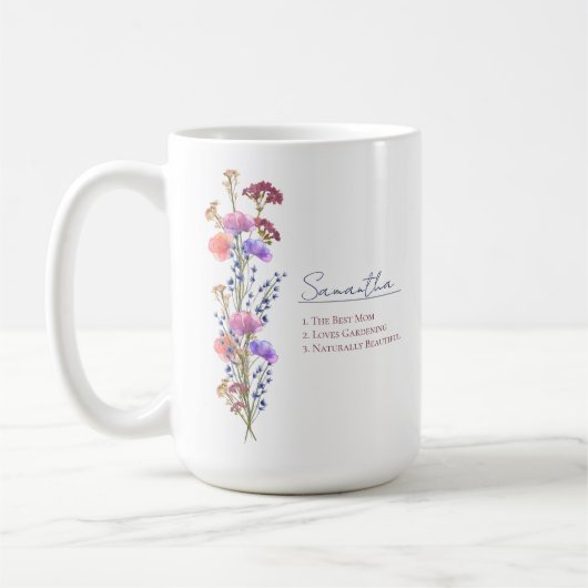 Rustikale zarte Acryl-Wildblume personalisiert Kaffeetasse (Links)