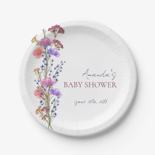 Rustikale, zarte Acrylblütendusche Bouquet Baby Pappteller (Vorderseite)