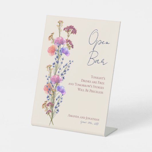 Rustikale zarte Beige Blumenhochzeit Offene Bar Sockelschild (Vorderseite)