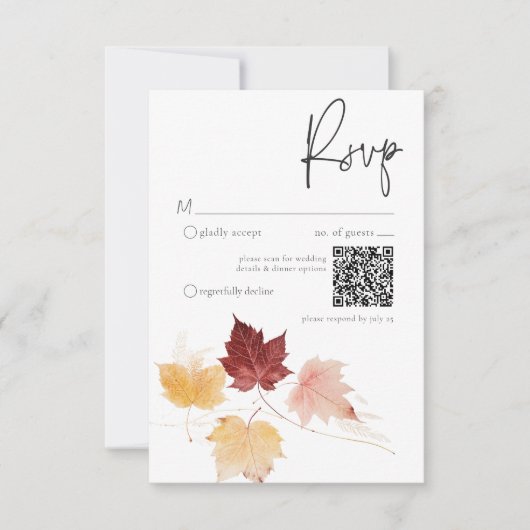 Rustikale, zarte Burgunder Rust Herbstlaub QR Code RSVP Karte (Vorderseite)