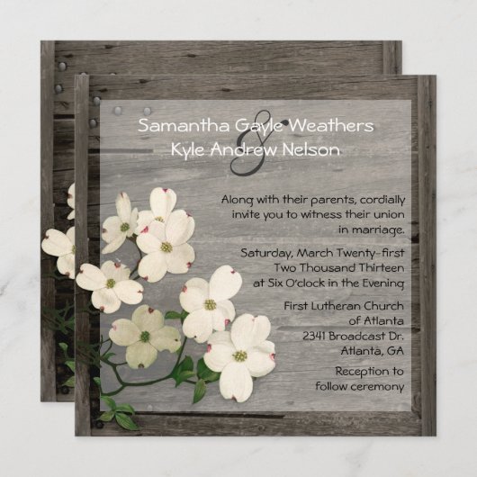 Rustikale Zaun- und Dogwood-Blüten Einladung zur H (Vorne/Hinten)