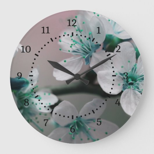 Rustikale zeitgenössische Aquamarine Blume Große Wanduhr (Vorderseite)