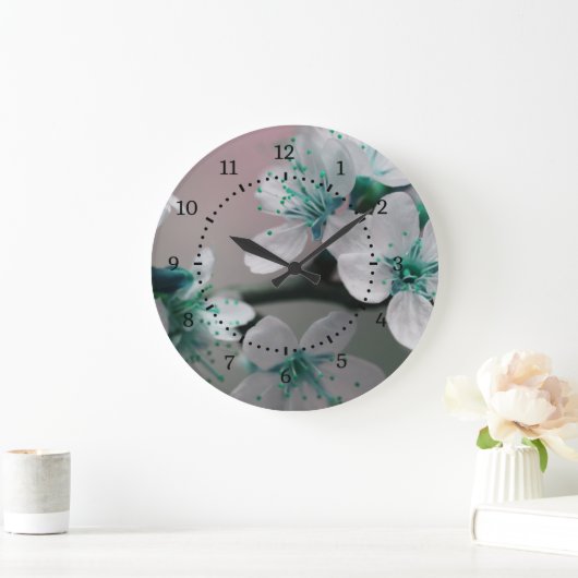 Rustikale zeitgenössische Aquamarine Blume Große Wanduhr (Zuhause)