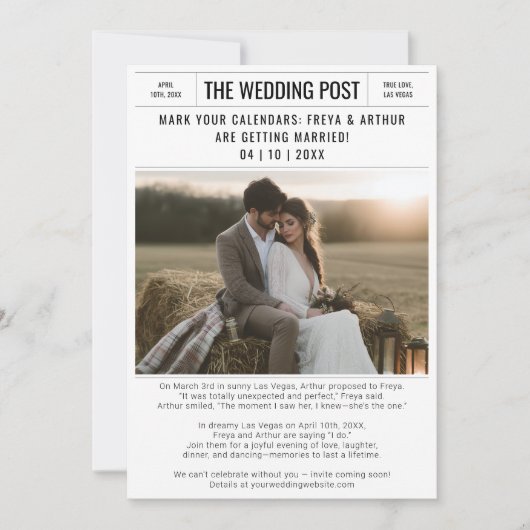 Rustikale Zeitung Hochzeitskarte Foto Save the Dat Save The Date (Vorderseite)