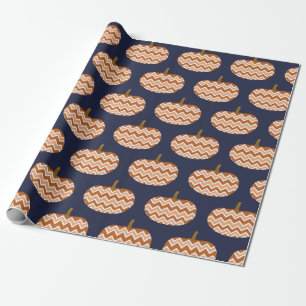 Rustikale Zickzack Pumpkins & Navy Blue Geschenkpapier