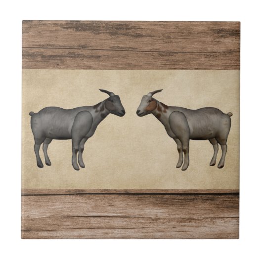 Rustikale Ziegen und Keramiken aus Holz Fliese (Vorderseite)