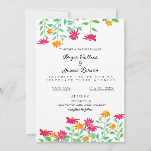 Rustikale Zinnia-Blume Hochzeit Einladung (Vorderseite)