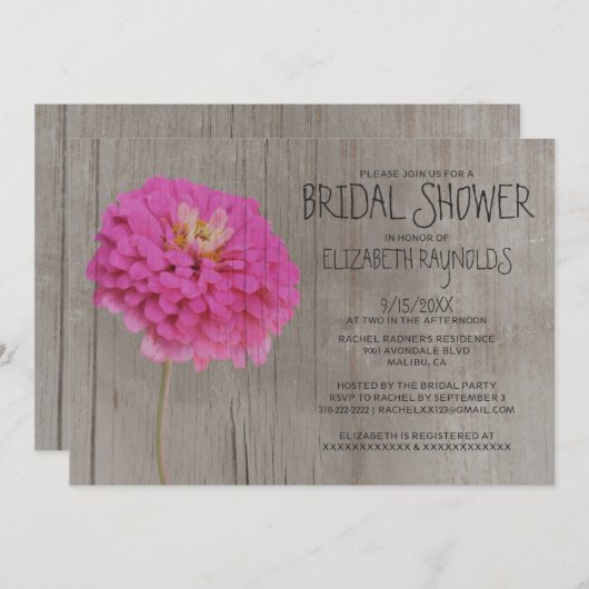 Rustikale Zinnias-Brautparty-Einladungen Einladung (Vorne/Hinten)