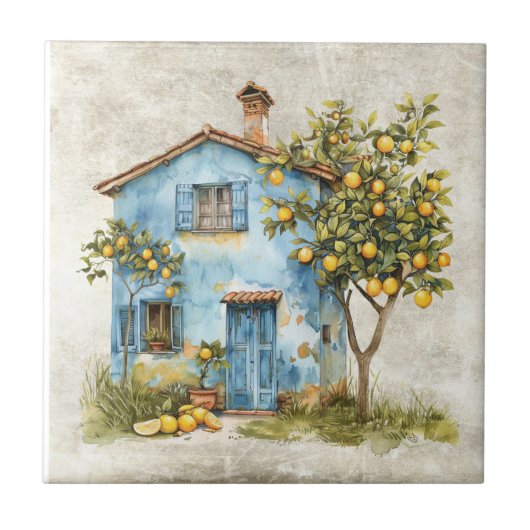 Rustikale Zitrone  Shabby Chic Cottage Keramik Fliese (Vorderseite)
