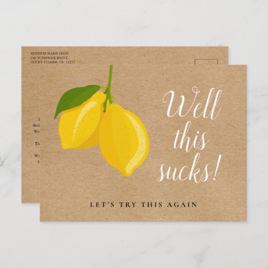 Rustikale Zitronen ändern das Datum des verzögerte Ankündigungspostkarte (Vorne/Hinten)