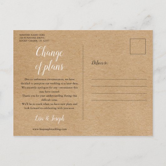 Rustikale Zitronen ändern das Datum des verzögerte Ankündigungspostkarte (Rückseite)