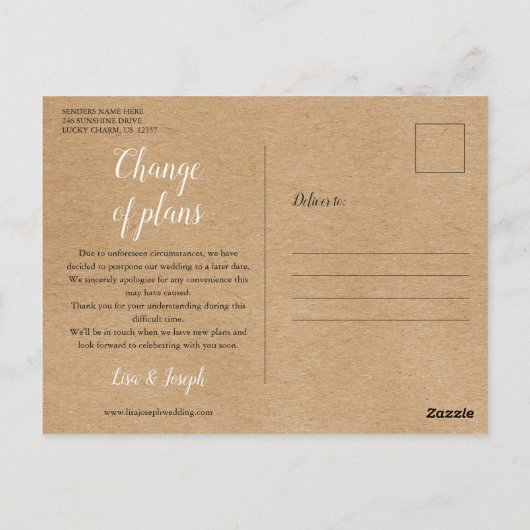 Rustikale Zitronen ändern das Datum des verzögerte Postkarte (Rückseite)