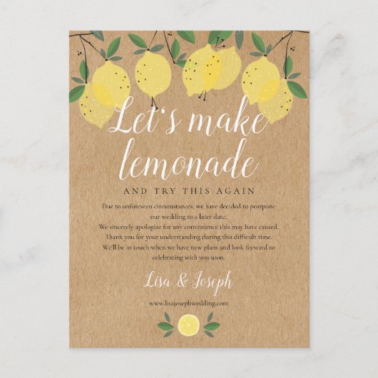 Rustikale Zitronen ändern das Datum des Zurückgest Postkarte (Vorderseite)