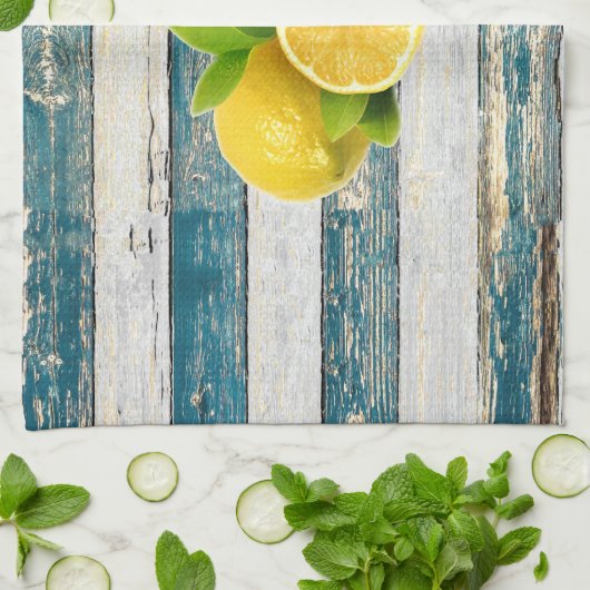 Rustikale Zitronen (blau) Geschirrtuch (Gefaltet)