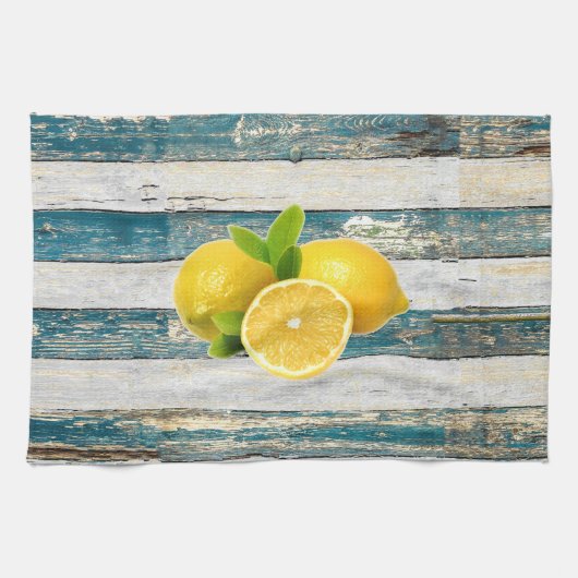 Rustikale Zitronen (blau) Geschirrtuch (Horizontal)