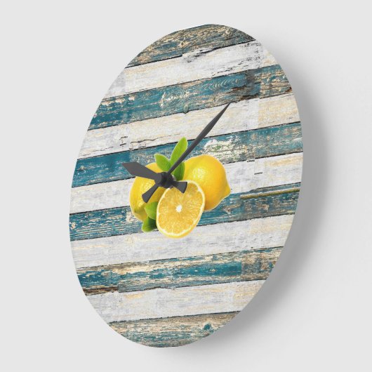 Rustikale Zitronen (blau) Große Wanduhr (Winkel)