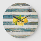 Rustikale Zitronen (blau) Große Wanduhr (Vorderseite)